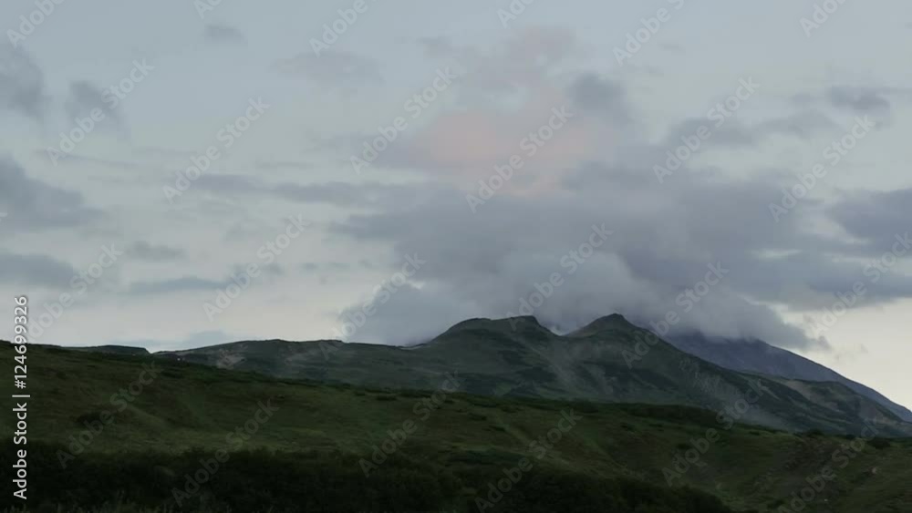 Movement of the clouds around the volcano Vilyuchinsky.