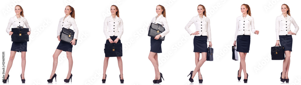 Businesswoman with briefcase isolated on white Businesswoman with briefcase isolated on white