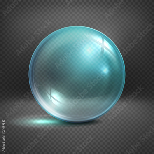 Transparent glass sphere isolated on checkered background vector illustration