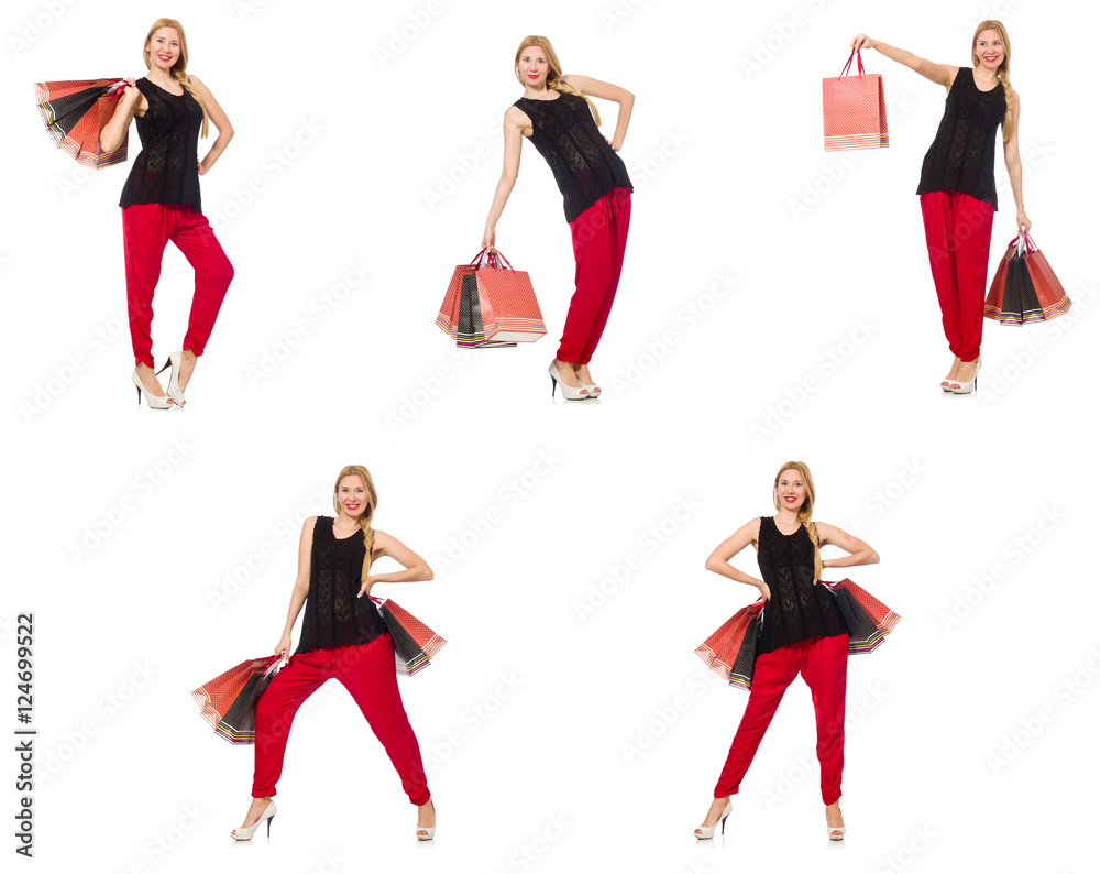 Set of woman with shopping bags on white Set of woman with shopping bags on white