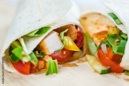 Portion of Chicken Wraps (selective focus)