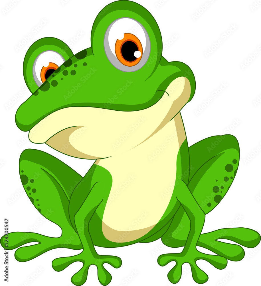 Naklejka premium zabawny kreskówka zielona żaba siedzi