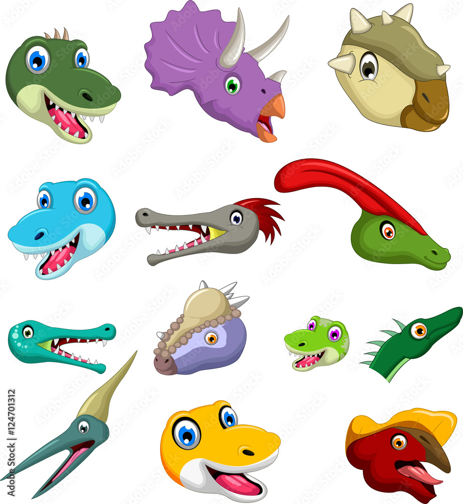 Dinosaur head cartoon collection set for you design Dinosaur head cartoon collection set for you design