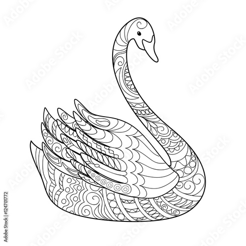 Hand drawn decorated swan in ethnic style