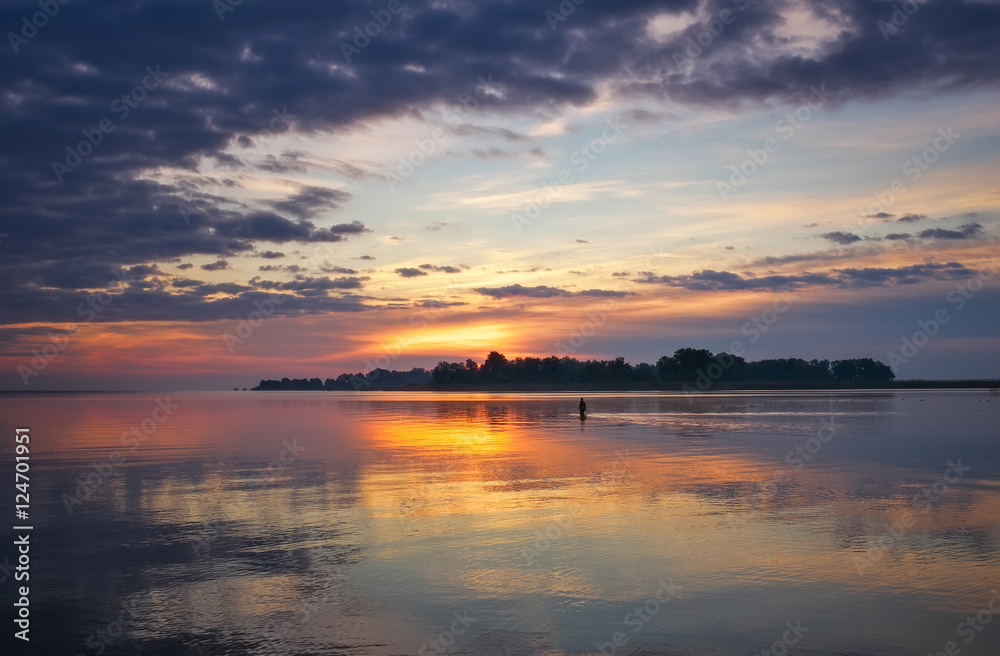 Beautiful landscape with sunset fiery sky and sea. Beautiful landscape with sunset fiery sky and sea.