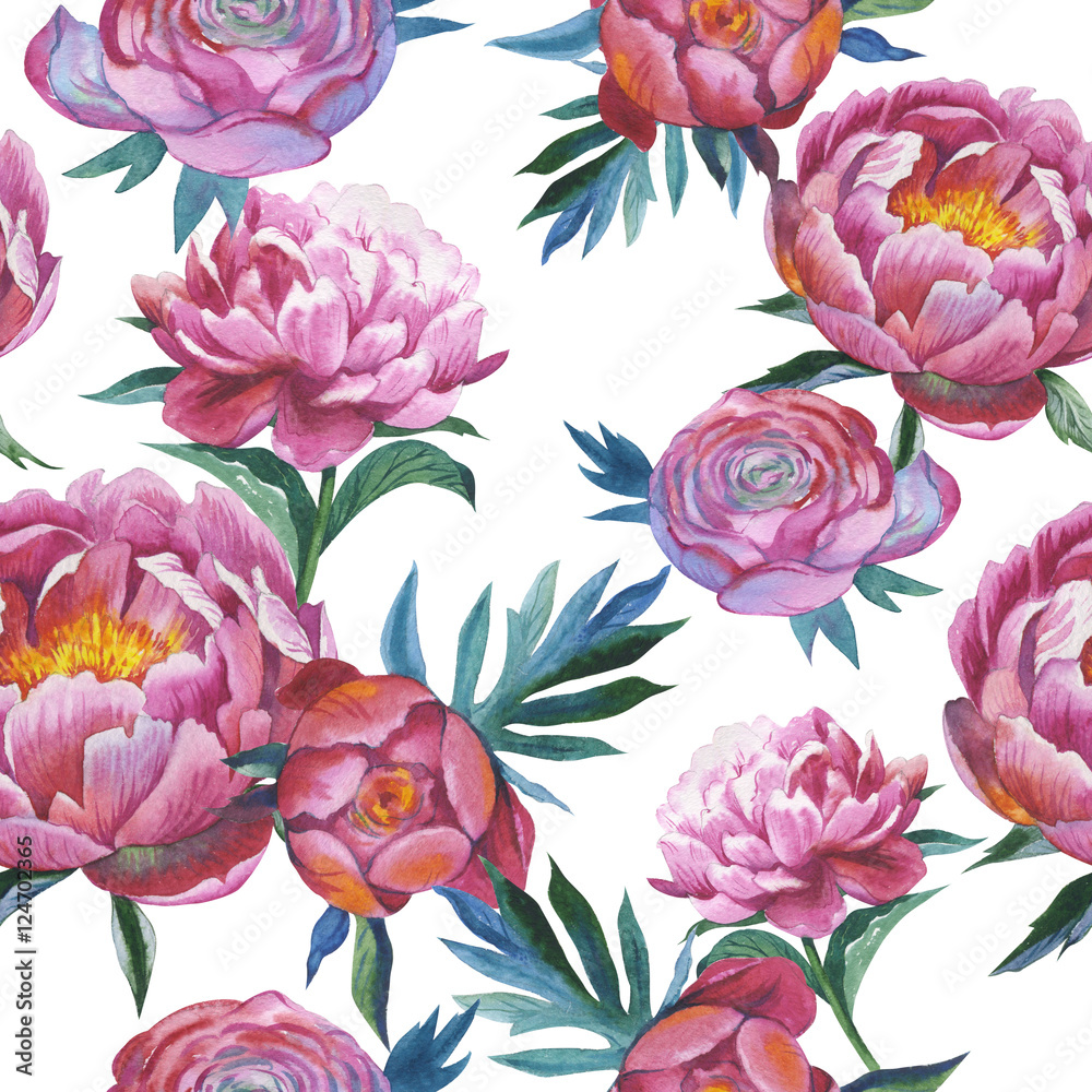 Wildflower peony flower pattern in a watercolor style isolated. Aquarelle wild flower for background, texture, wrapper pattern, frame or border.