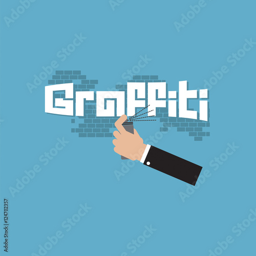 Hand Spraying Graffiti On Wall Vector Illustration