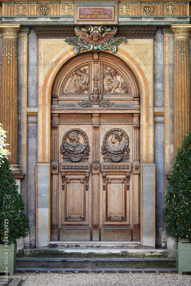 Renaissance front door in Paris, France
