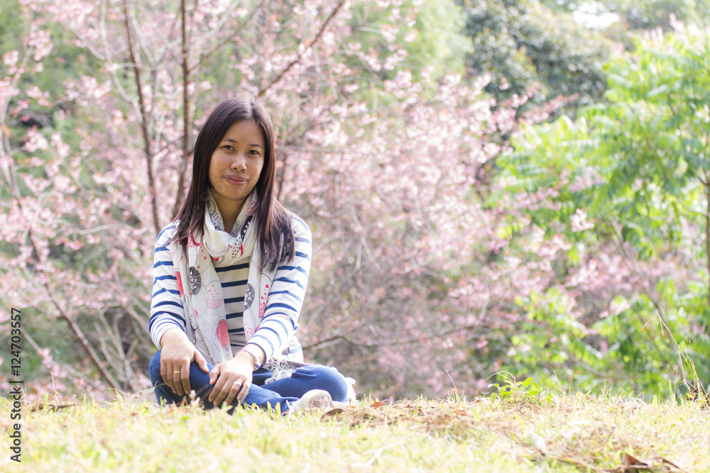 Beautiful Thai woman with Wild Himalayan Cherry, portrait Beautiful Thai woman with Wild Himalayan Cherry, portrait