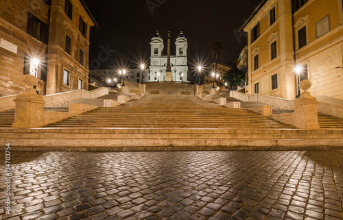 Trinita dei Monti by night, Piazza di Spagna, Rome, Italy