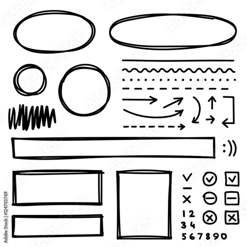 Set of hand drawn elements for selecting text.