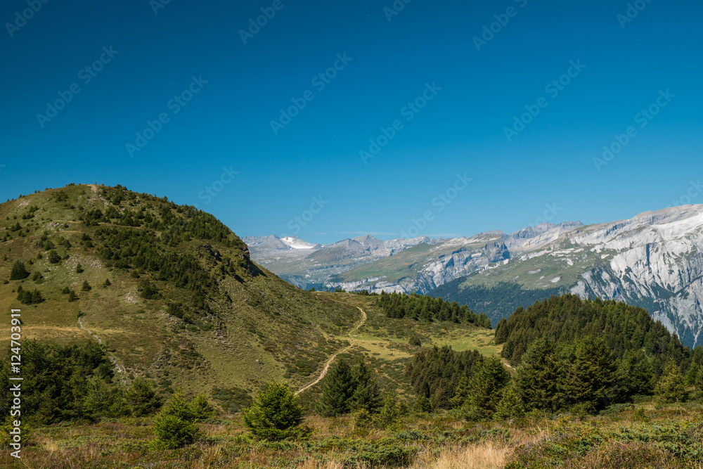 A Swiss landscape showing the mountains (alps)