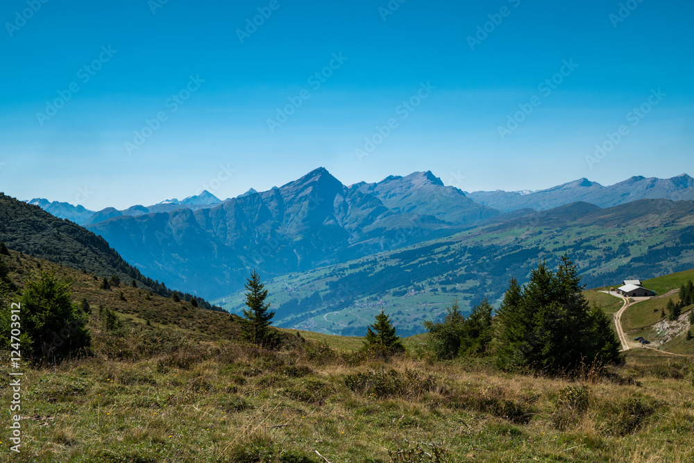 A Swiss landscape showing the mountains (alps)