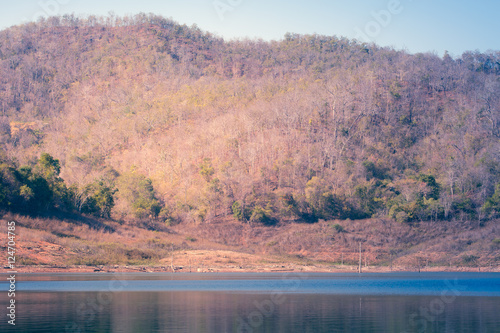 A View from boat to the hill at countryside of Nan ,Thailand