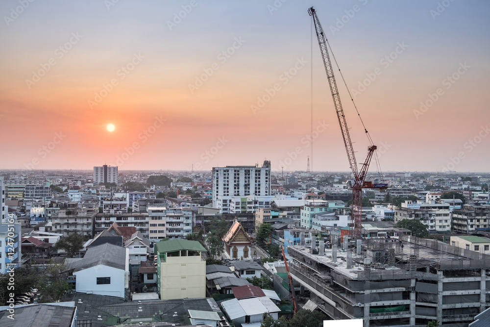 Landscape bangkok building and constructure at sunset
