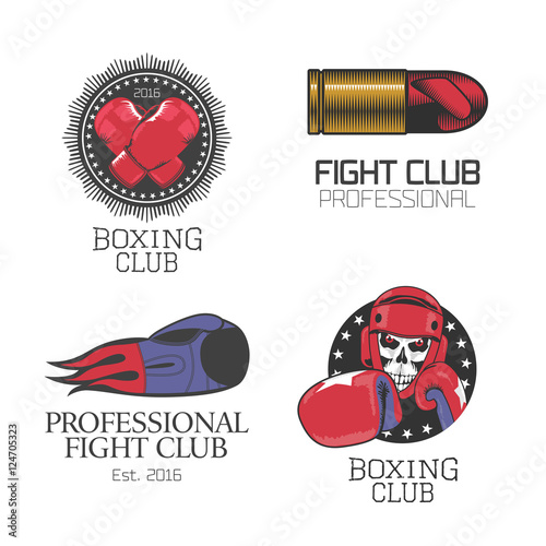 Boxing, box club set of vector icons, logo, symbol, emblem, signs