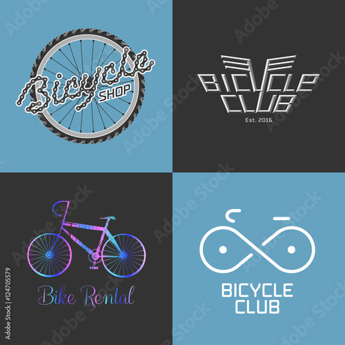 Bicycle shop, rent a bike, bicycle repair set, collection of vector logo
