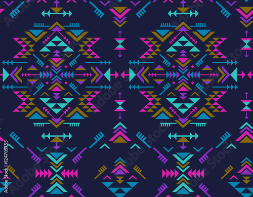 Colorful ethnic seamless pattern with geometric shapes.
