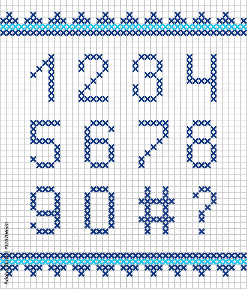 Cross stitch numerals. Vector embroidery