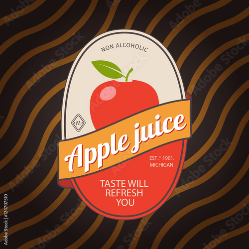 Apple juice retro fruit label and simple pattern backdrop. Vector illustration