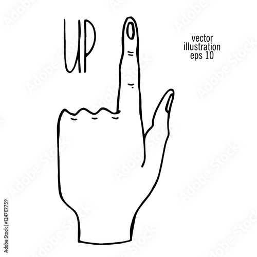 Hand with pointing finger. Showing the direction drawing illustration.