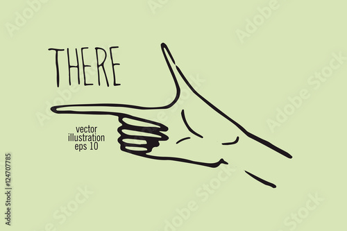 Hand with pointing finger. Showing the direction drawing illustration.