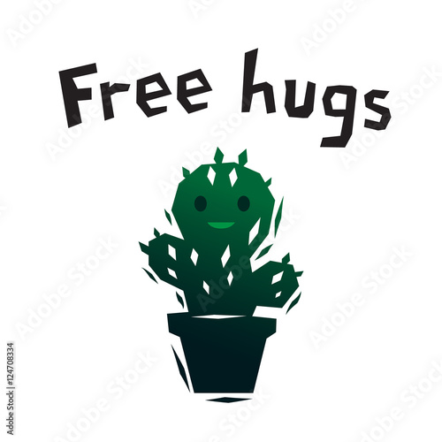 Green free hugs smiling cactus logo, vector