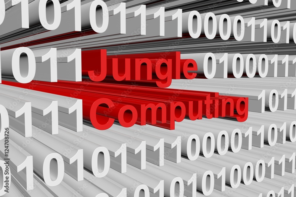 Jungle computing in binary code, 3D illustration