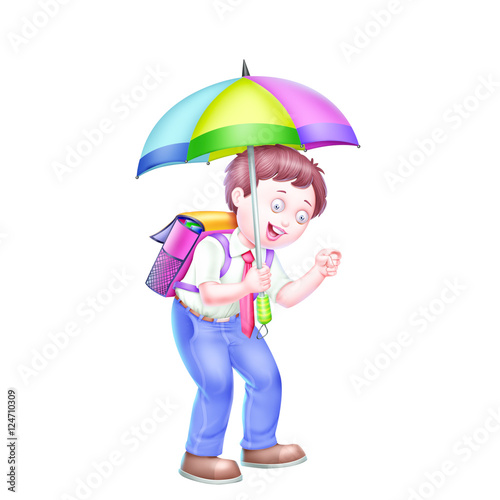 Boy in uniform with umbrella