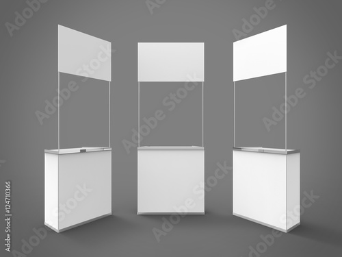 Promo Counter 3D Render Combined Perspectives is a professional 3D render on a studio background, created with a 3D model of standard square promo counter.