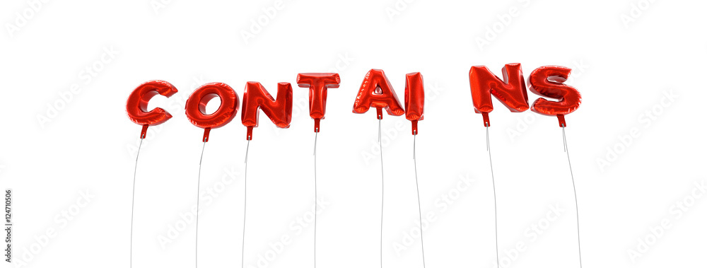 CONTAINS - word made from red foil balloons - 3D rendered. Can be used for an online banner ad or a print postcard. CONTAINS - word made from red foil balloons - 3D rendered. Can be used for an online banner ad or a print postcard.