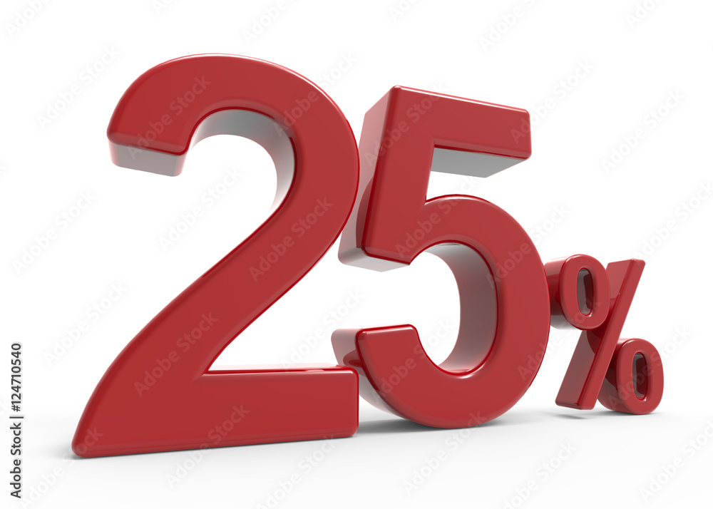 3d rendering of a 25% symbol 3d rendering of a 25% symbol