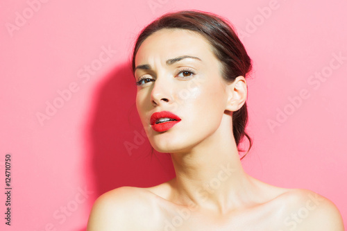 pretty girl on pink background
