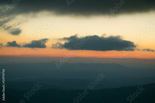 Beautiful mountain peaks with sunset © Volodymyr