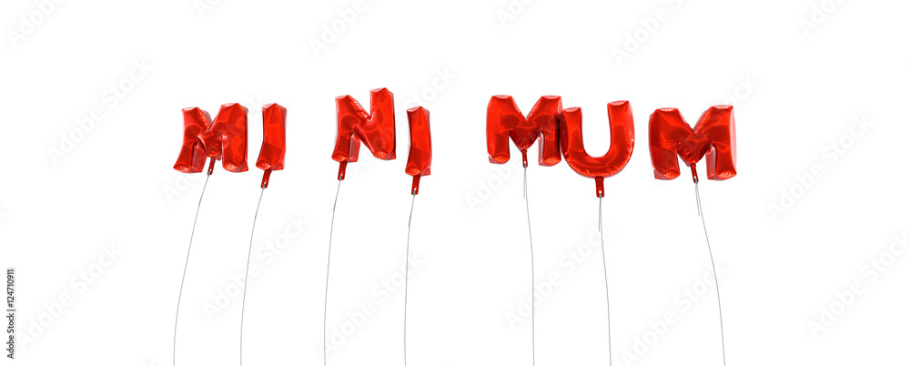 MINIMUM - word made from red foil balloons - 3D rendered. Can be used for an online banner ad or a print postcard. MINIMUM - word made from red foil balloons - 3D rendered. Can be used for an online banner ad or a print postcard.