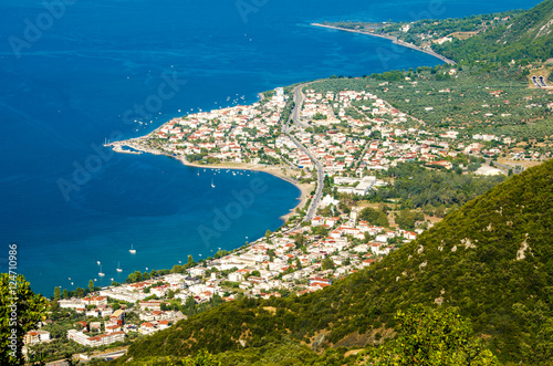 Aerial view, cape of Kamena Vourla city and Aegean sea, tourist destination in Greece