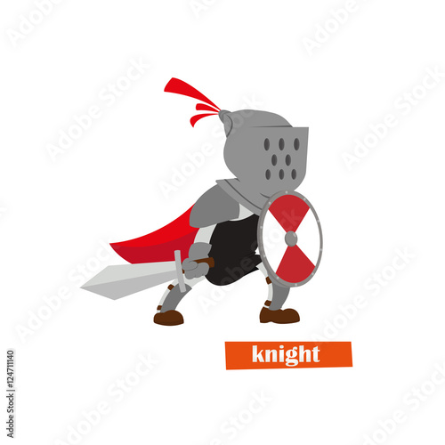 Medieval knight with shield and sword helmet.