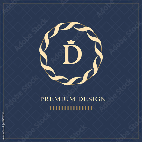 Emblem of the weaving circle. Monogram design elements, graceful template. Simple logo design Letter D for Royalty, business card, Boutique, Hotel, Heraldic, Web design, Jewelry. Vector illustration