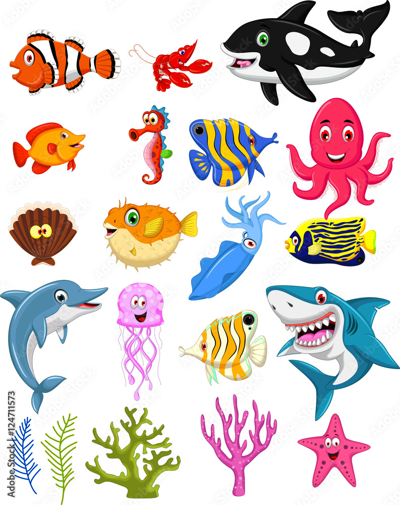 Naklejka premium sea life cartoon collection