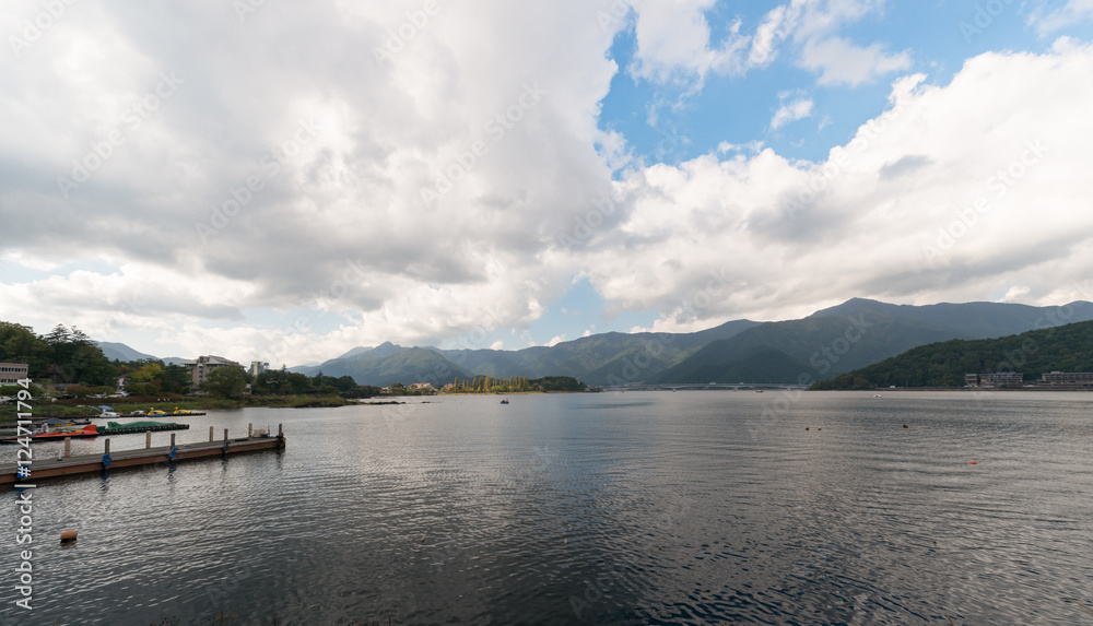 Lake Kawaguchiko with cloudy