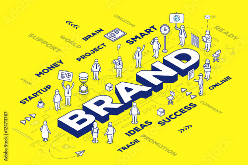 Vector illustration of three dimensional word brand with people