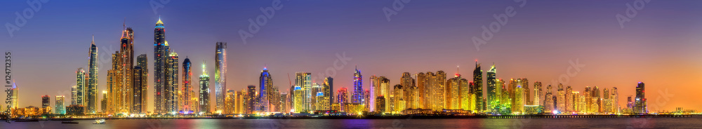 Panoramic view of Dubai Marina bay, Dubai, UAE.