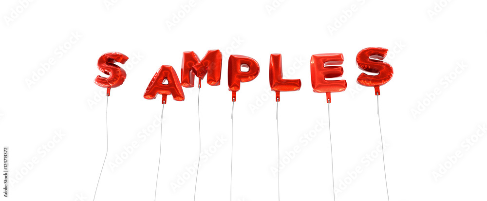 SAMPLES - word made from red foil balloons - 3D rendered. Can be used for an online banner ad or a print postcard. SAMPLES - word made from red foil balloons - 3D rendered. Can be used for an online banner ad or a print postcard.