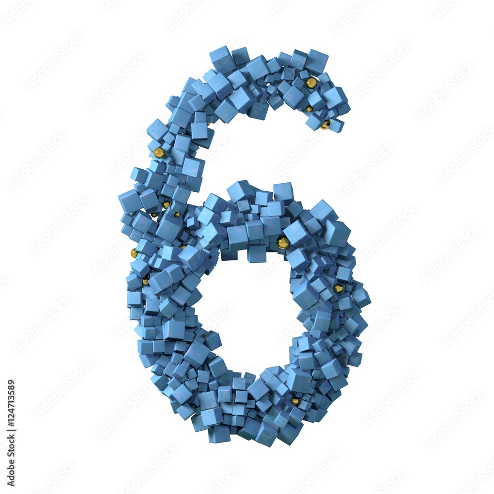blue numbers from cubes, 6, six