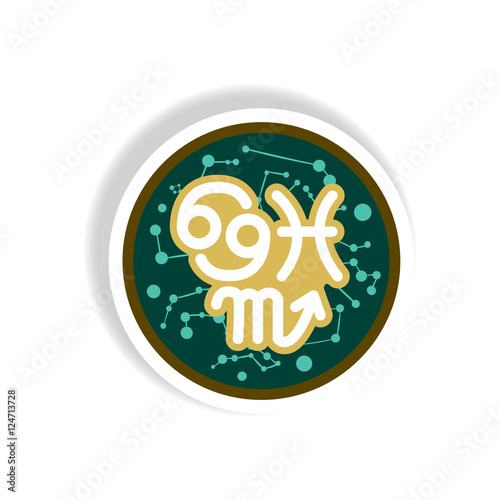 stylish icon in paper sticker style element zodiacal Water