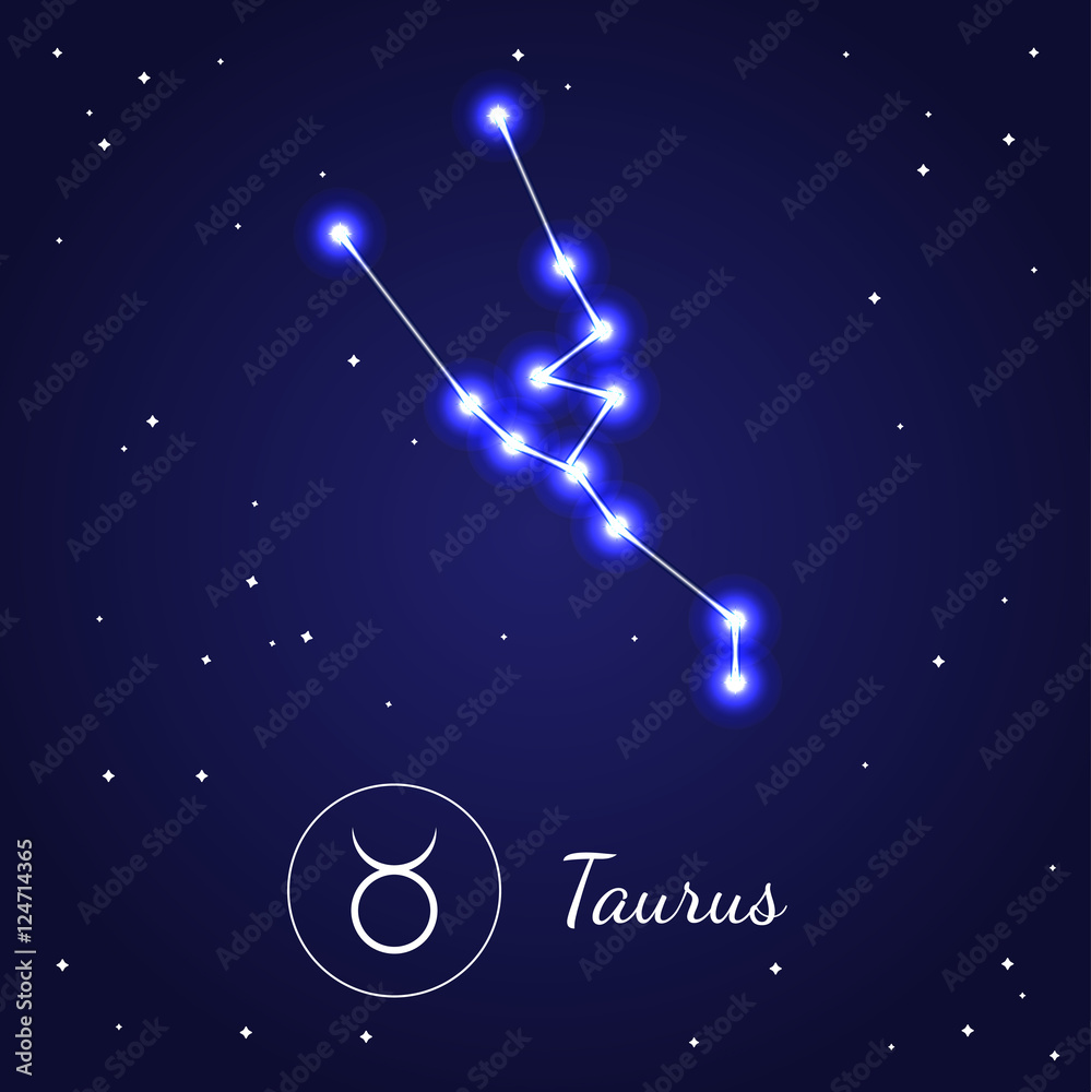 Taurus Zodiac Sign Stars on the Cosmic Sky. Vector