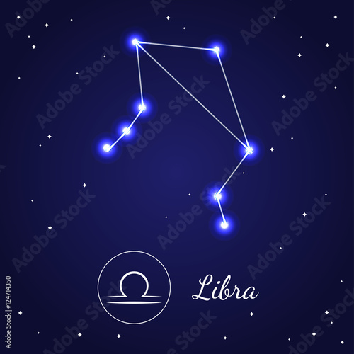 Libra Zodiac Sign Stars on the Cosmic Sky. Vector