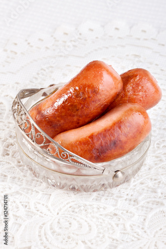 Sausage in vintage dish
