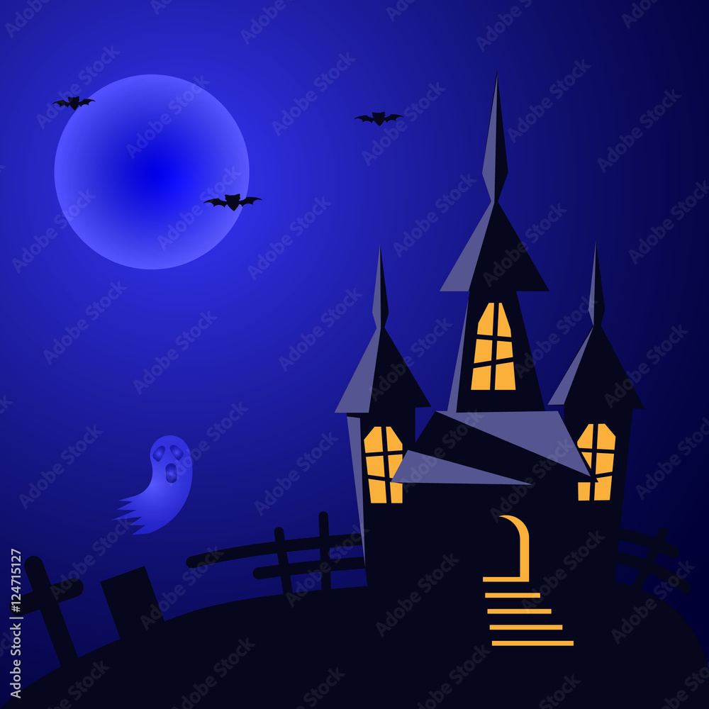 Halloween Vector Background with Spooky House
