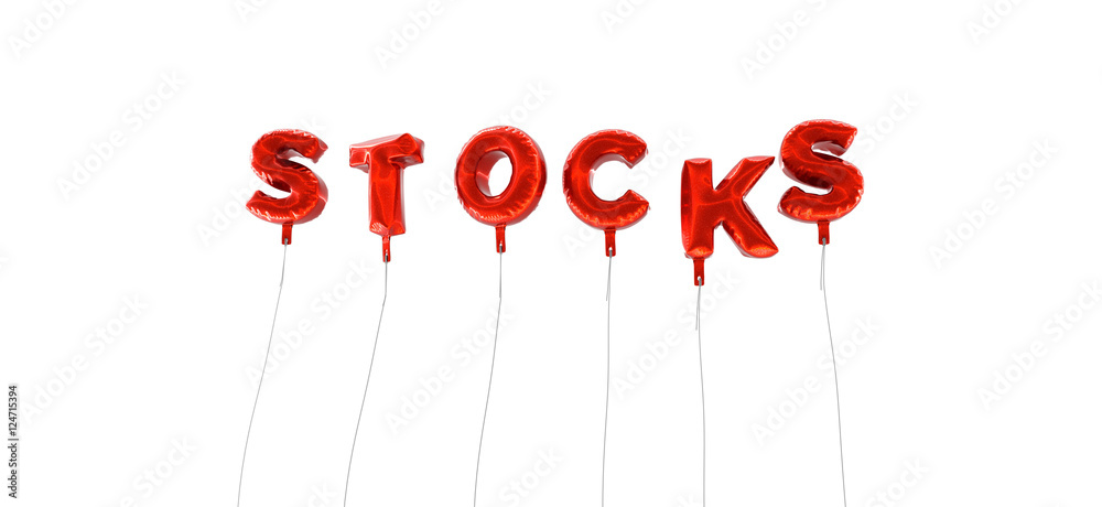STOCKS - word made from red foil balloons - 3D rendered. Can be used for an online banner ad or a print postcard. STOCKS - word made from red foil balloons - 3D rendered. Can be used for an online banner ad or a print postcard.